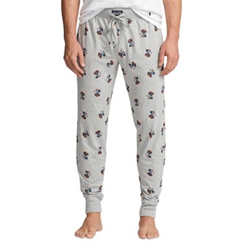 Polo Ralph Lauren Mens Polo Bear All Over Print‎ Jogger Pajama Pants Gray Large